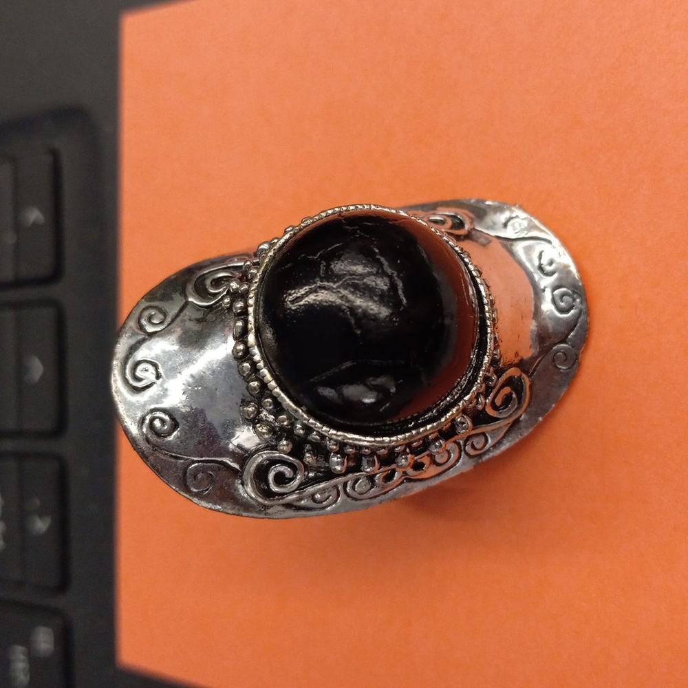 Urban Outfitters Silvertone Faux Onyx Adjustable Ring